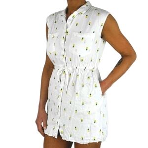 Japna Cotton Pineapple Polka Dot Button-down Mini Dress SizeXSmall Pockets White
